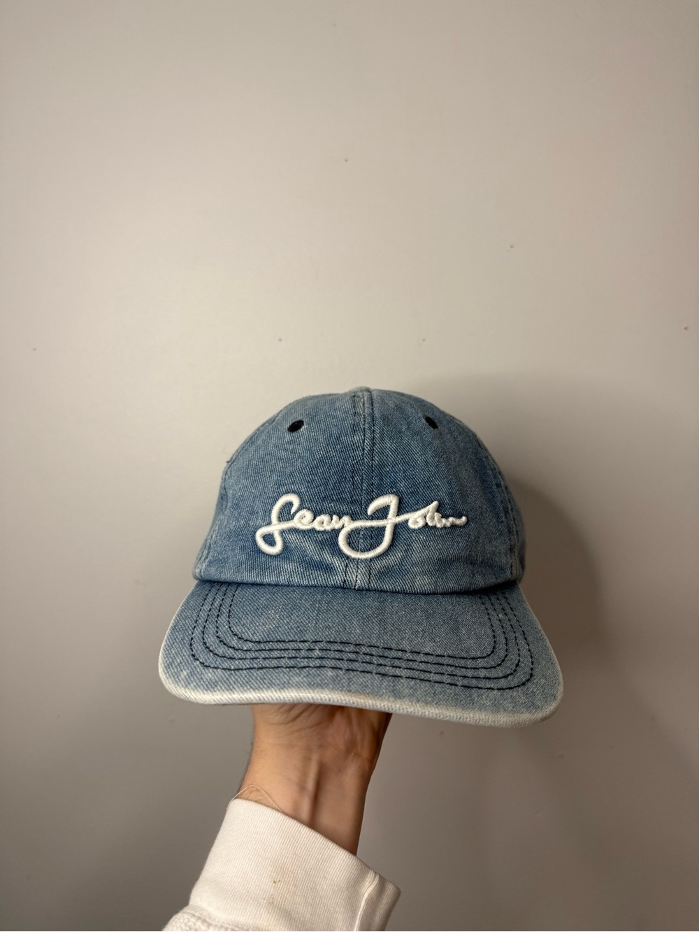 Vintage Sean John Denim Baseball Cap Leather Strapback